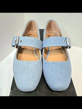 Dolce Vita Light Blue Denim Mellie Mary Jane Flats with Buckle Strap